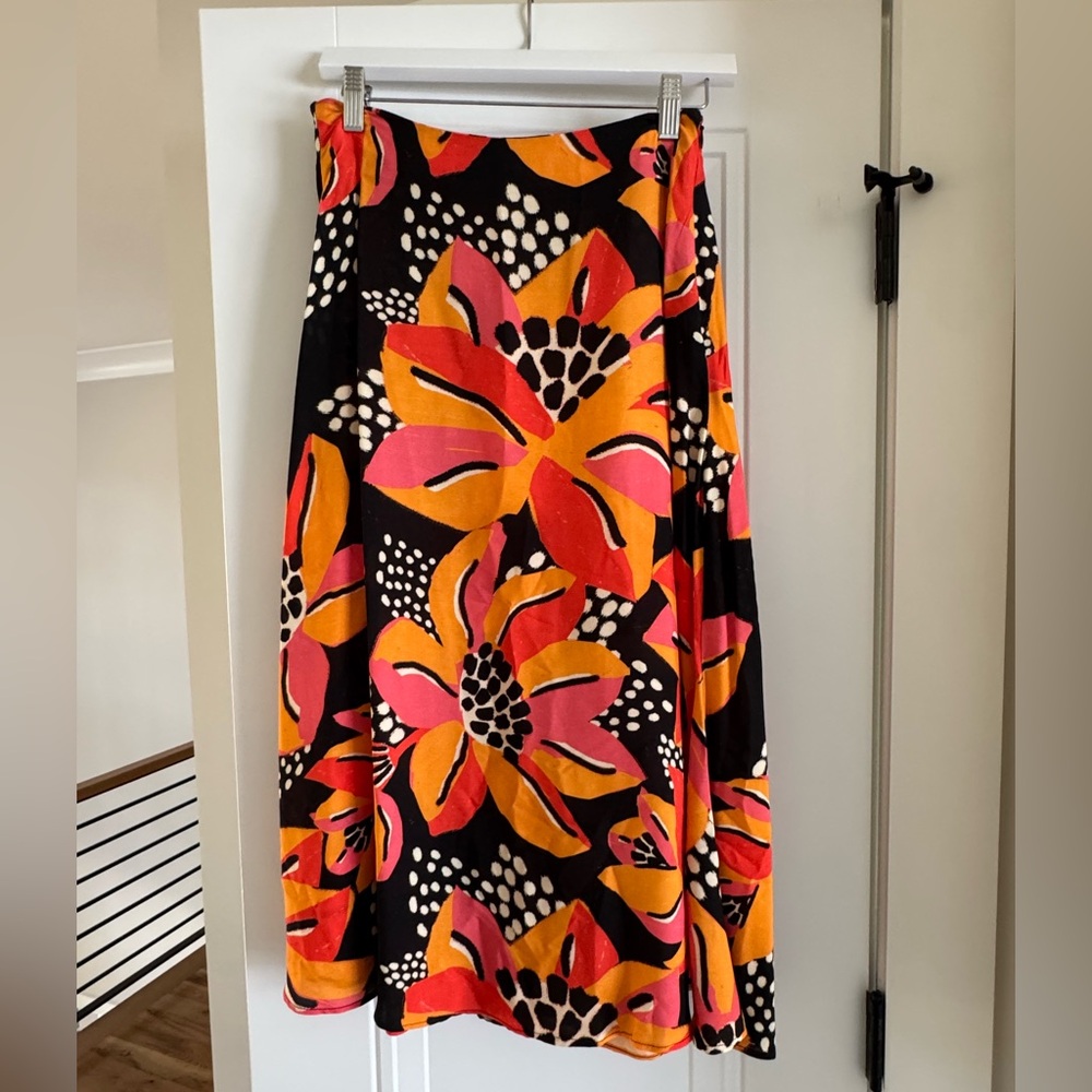 Anthropologie Black Skirt with Pink & Orange Floral Print